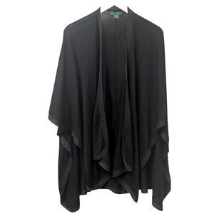 LAUREN Ralph Lauren Black Shawl Light Knit Metallic Border Evening Wrap